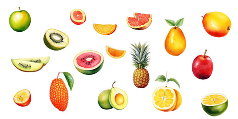 Set of mixed fruits on a white background
