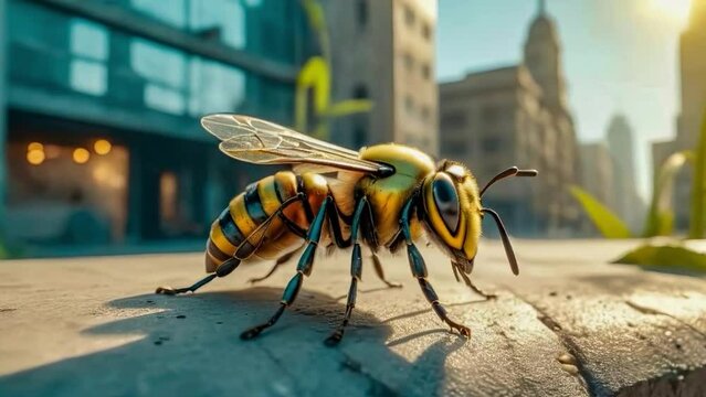 robot bee close-up. ecology and environmental protection concept