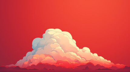 A fluffy cartoon-style cloud floating against a cheerful red background.