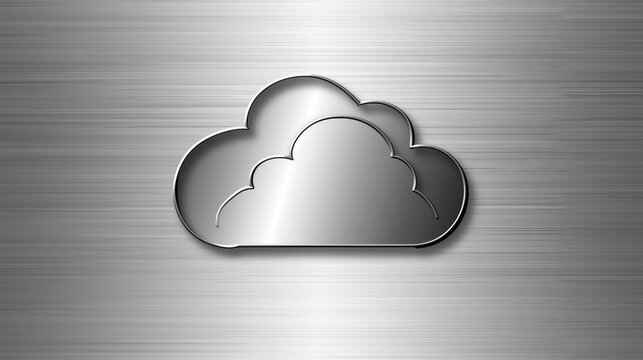 Stylised silver cartoon cloud with a playful design on a brushed metal background.