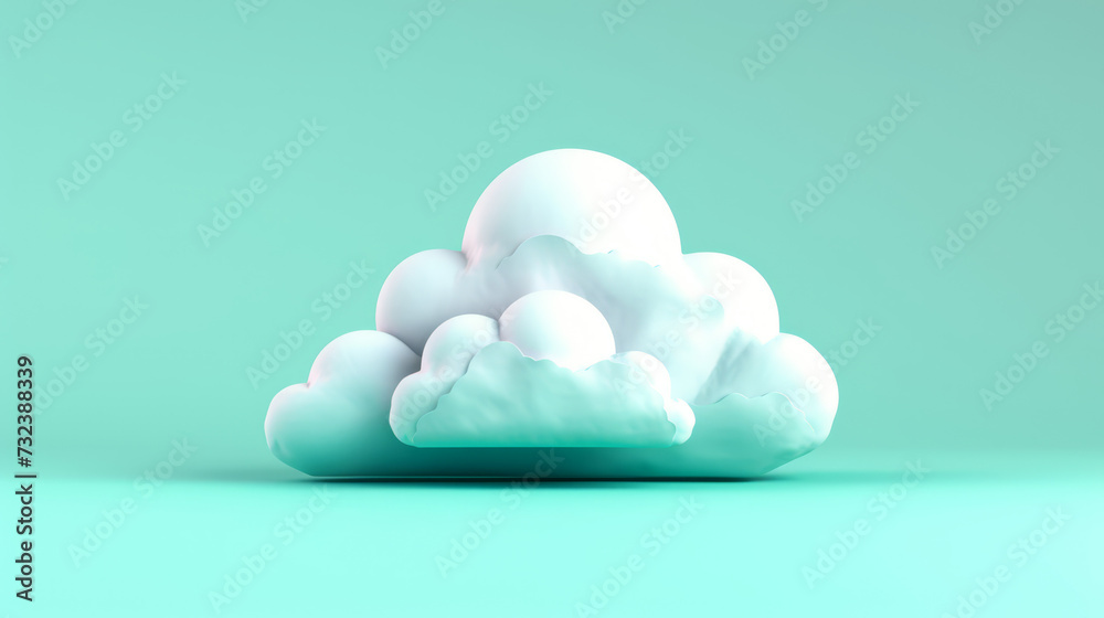 Poster A tranquil 3D cloud in a soft mint colour, floating on a pastel background.