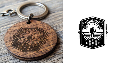 Hiking Key Chain. adventure badge design. Mountains labels. Mountain Stamp. Mountaineering, climbing, hiking vector illustration. 