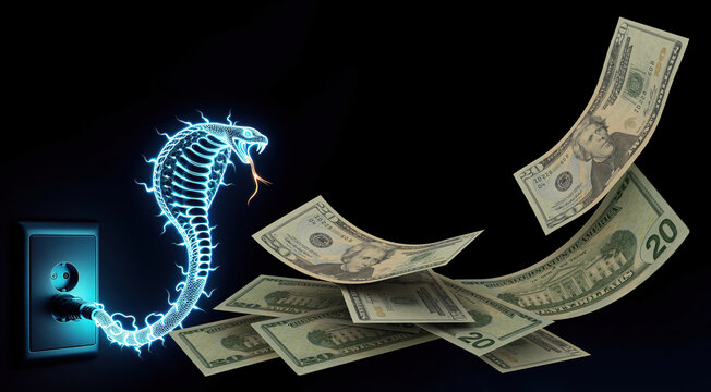 electricity high prices bill payments house home sneke light dollars  money  - ai generated