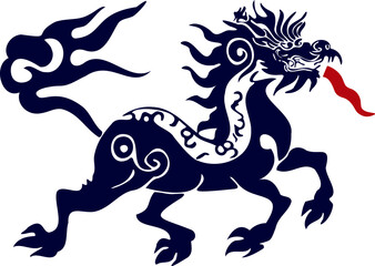 Kirin or Qilin Dragon is a vector mythical Asian brand logo for corporate identity, in the style of traditional illustration.