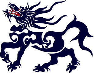 Kirin or Qilin Dragon is a vector mythical Asian brand logo for corporate identity, in the style of traditional illustration.