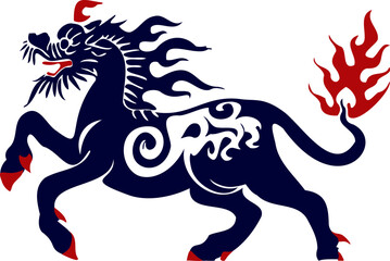 Kirin or Qilin Dragon is a vector mythical Asian brand logo for corporate identity, in the style of traditional illustration.