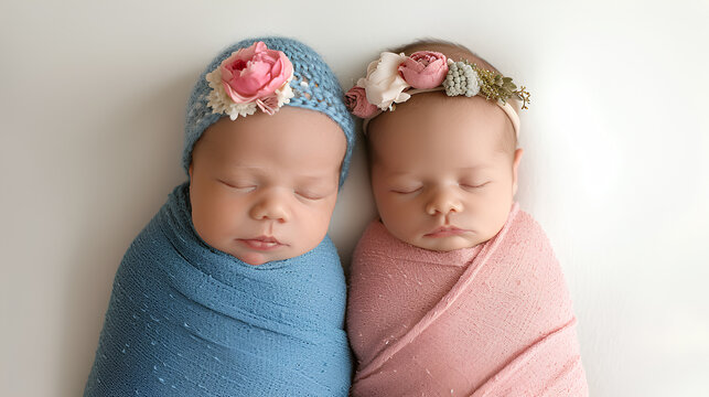 Newborn twins boy and girl isolated on a white background