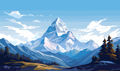 mountain view beautiful landscape flat style vector illustration - obrazy, fototapety, plakaty