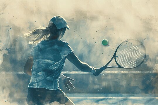 Energetic Tennis Session: A dynamic image of a woman actively involved in a tennis game.