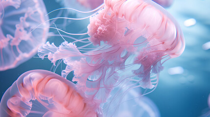 Pink and white jellyfish in water