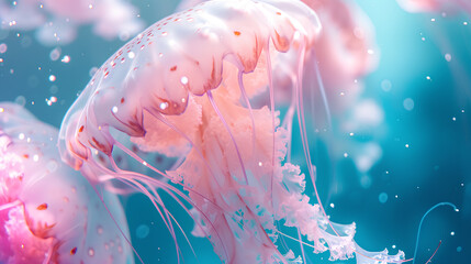 Pink and white jellyfish in water