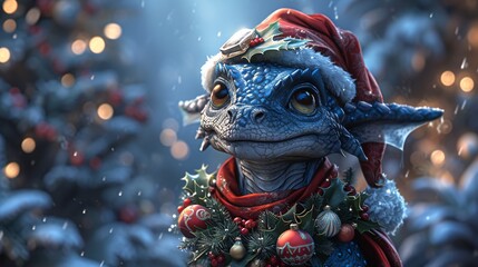 Holiday Hottie: A Christmas-themed Lizard with a Santa Hat Generative AI