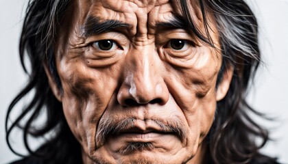 Asian Man with Deeply Depressed Expression Portrait Isolate 