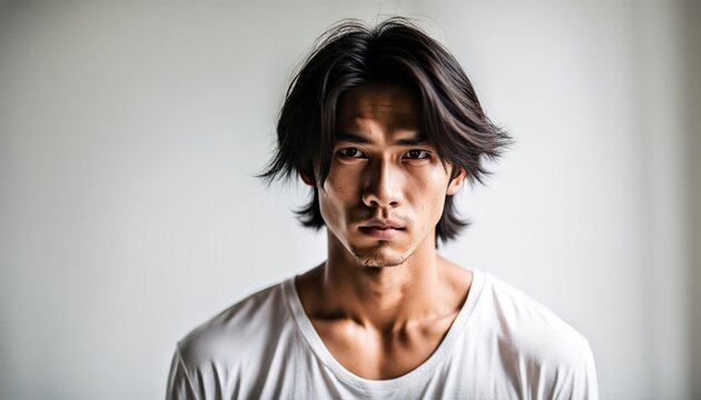 Asian Man with Deeply Depressed Expression Portrait Isolate 
