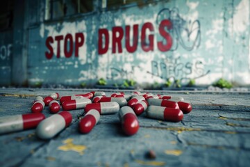 Taking a stand: advocating against drug use with powerful imagery, promoting awareness and prevention through the message to stop drugs in our communities.  - obrazy, fototapety, plakaty