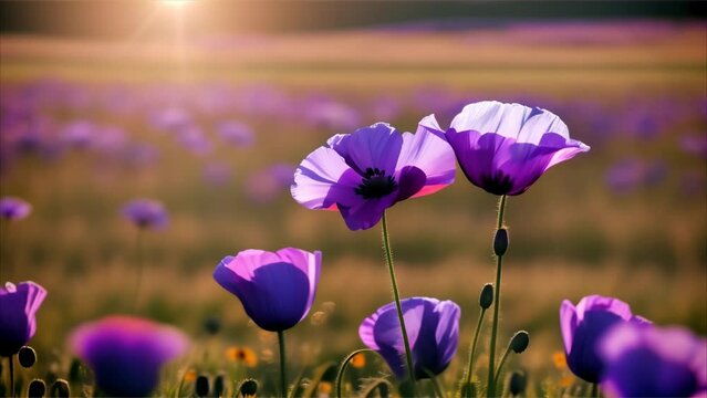 Field with purple poppies