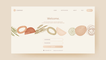 Abstract elegant boho art website template. aesthetic website landing page or banner template modern style vector illustration. login form © Resa
