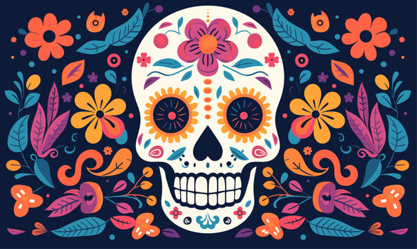 skull in flowers style vector illustration