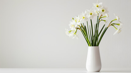White narcissus Spring Flower on a retro table in a stylish office