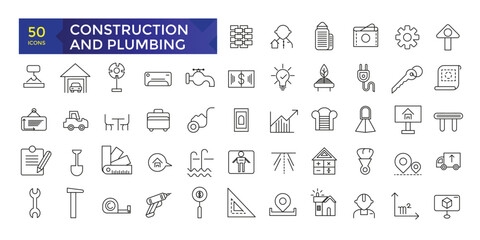Simple set of building and construction related icons  set, plumbing icons collection