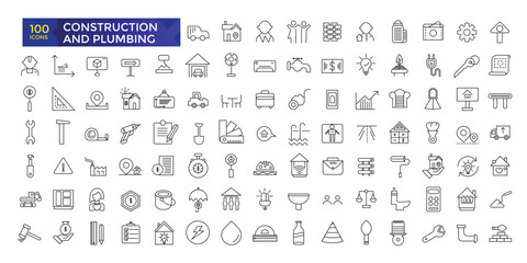 Fototapeta na wymiar Simple set of building and construction related icons set, plumbing icons collection