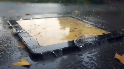 Wet Smartphone Lying on a Reflective Surface