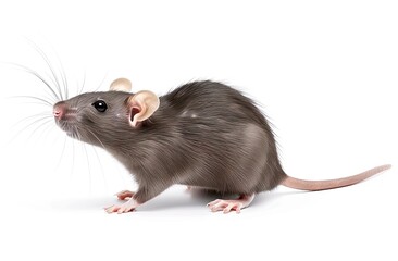Charming close up portrait of small mouse set crisp white background isolated capturing essence of curious and misunderstood creature showcases delicate features of rodent