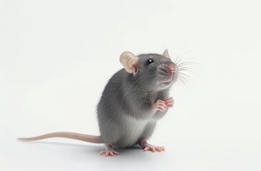 Charming close up portrait of small mouse set crisp white background isolated capturing essence of curious and misunderstood creature showcases delicate features of rodent