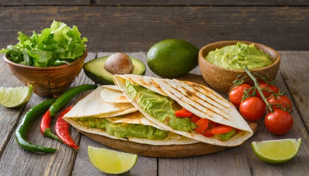Quesadillas presented in a Tasteful Way with Melted Cheese on a Platter - Spanish or Mexican Cuisine