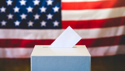 Fototapeta na wymiar ballot box in foreground with unfocused American flag