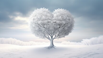 Heart-Shaped Tree in Snowy Landscape