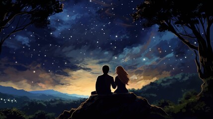 Couple Under the Starry Night Sky