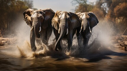 Obraz na płótnie Canvas Charging Elephant Family in the Wild