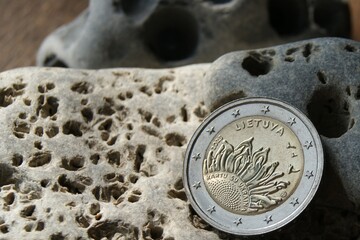 Lithuanian RARE circulating commemorative coin 2 Euro 2023. Close-up