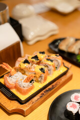 Salmon Sushi with Cheese Sauce