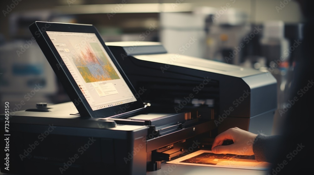 Aufkleber A person is using a printer to print a document. This image can be used to illustrate office work or technology-related concepts
