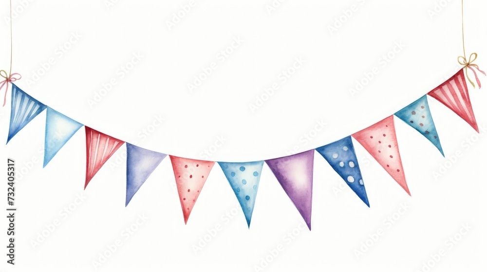 Poster A watercolor drawing of a bunting of flags. This versatile image can be used for various occasions and celebrations