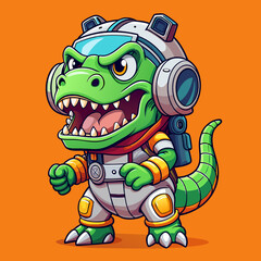 Obraz premium T-rex Angry , cute, style , Big eye , Full Human Body , art 90 style , space suit, headset