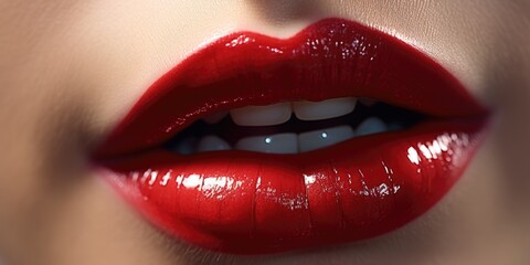 Obraz premium Close-up view of a woman's lips adorned with vibrant red lipstick. Perfect for beauty and fashion-related projects