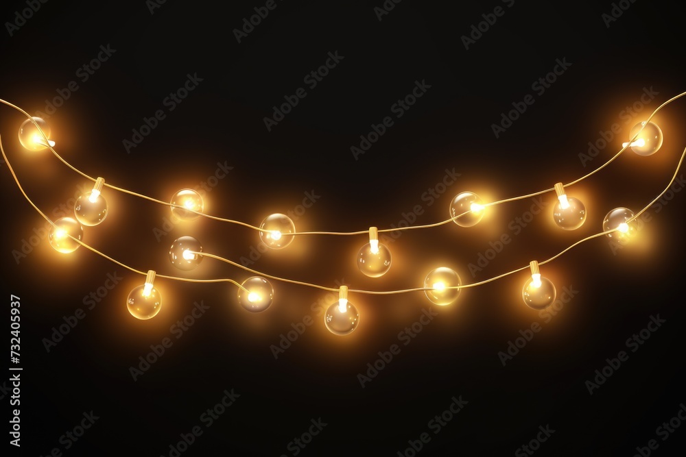 Poster A row of light bulbs hanging against a black background. Perfect for adding a touch of brightness and illumination to any project