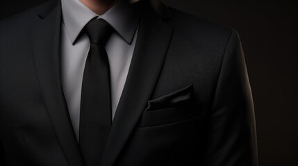 A professional man dressed in a suit and tie standing confidently in front of a black background. Suitable for corporate presentations or business-related content
