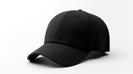 A black baseball cap on a white background. Perfect for sports-themed designs or promotional...
