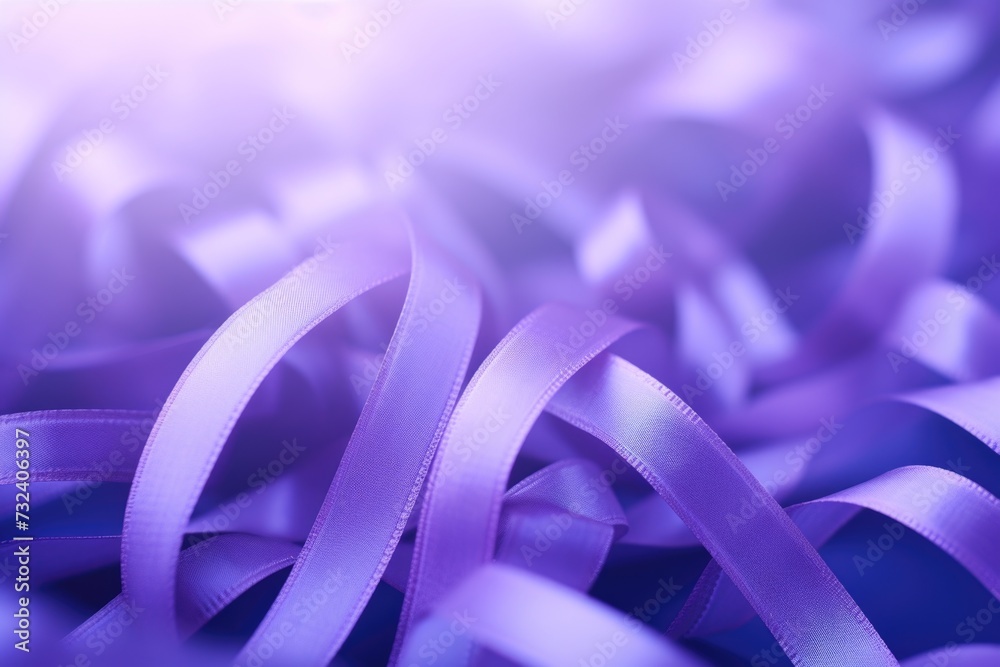 Poster A close-up view of a bunch of purple ribbons. Perfect for adding a touch of elegance and color to your projects