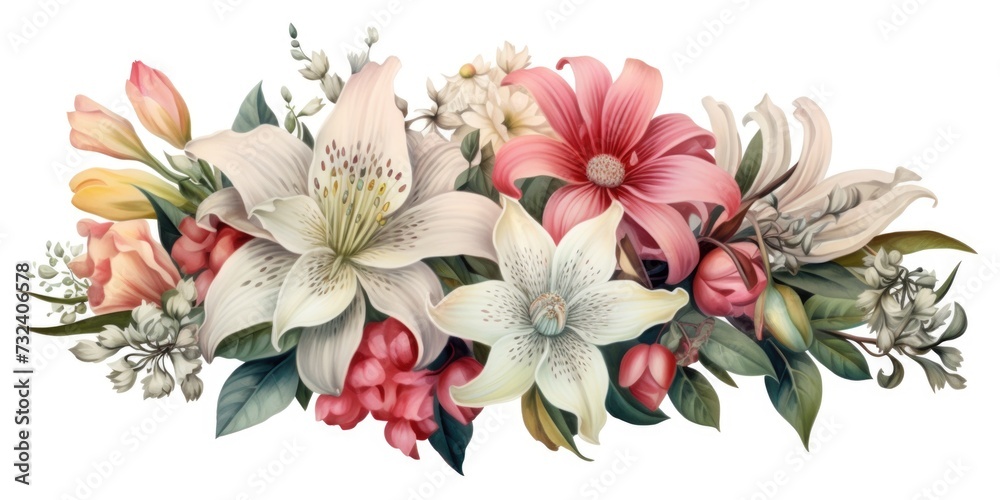 Poster a bunch of flowers on a white surface. suitable for various occasions and uses