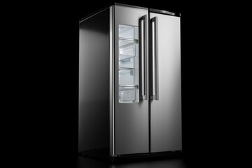 A sleek and modern stainless steel refrigerator with a transparent glass door. Perfect for showcasing food and beverages. Ideal for kitchens, restaurants, and commercial settings