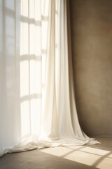 A room with a white curtain and a window. Ideal for interior design concepts