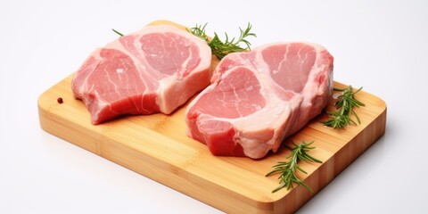 Two pieces of raw meat on a cutting board. Suitable for recipes, cooking tutorials, and food preparation illustrations