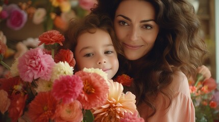 A woman and a little girl standing together, posing for a picture. This image can be used for family photography, capturing special moments, or showcasing the bond between a mother and daughter