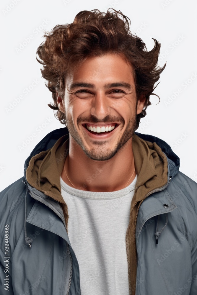 Poster a picture of a man with a beard and a smile on his face. suitable for various uses
