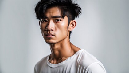 Fototapeta premium Asian Man with Deeply Depressed Expression Portrait Isolate 